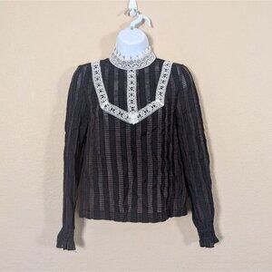 Jaspal Whimsigoth Blouse Lace Witchy Highneck Goth Semi Sheer XS Coquette